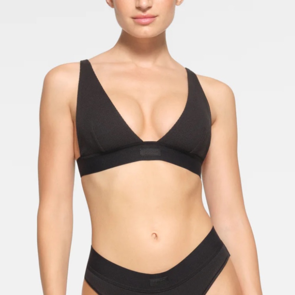 Skims cotton rib plunge bralette in soot